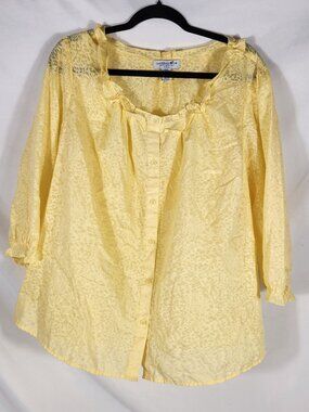 Carribean Joe Womens Plus Beach Peasant Top Yellow Boho Resort Whimsical 3X